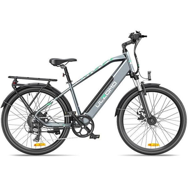 Bicicleta electrica Ulzomo Metro 26 E-bike, 250W, 36V 17Ah, autonomie 100km, viteza maxima 25km/h, Grey, 26''