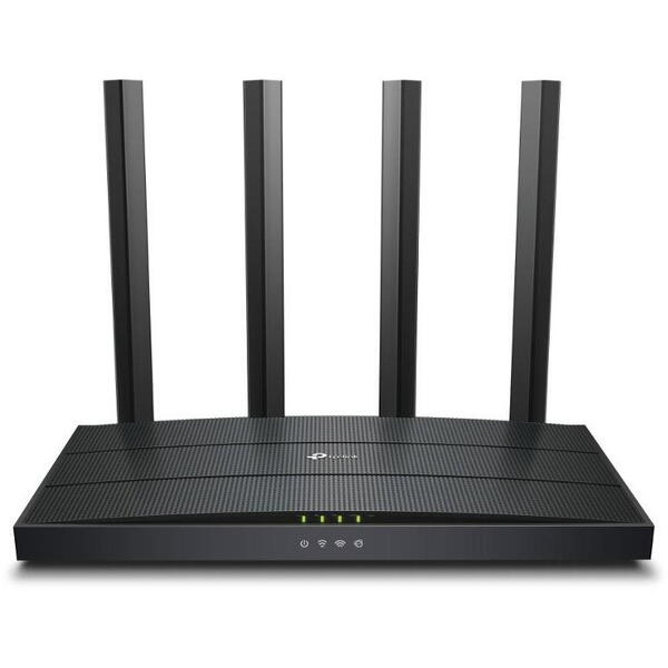 TP-LINK Wireless Router AX1500 WI-FI6, DUAL-BAND, ARCHER AX12; Standarde wireless: IEEE 802.11ax/ac/n/a 5 GHz, IEEE 802.11n/b/g 2.4 GHz, viteze wireless: 5 GHz: 1201 Mbps (802.11ax) 2.4 GHz: 300 Mbps (802.11n), 4 x antene fixe, mod router, mod access poin