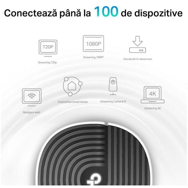 TP-Link Sistem Mesh Wi-Fi pentru întreaga casă AC1900, DECO S7(1- PACK);WI-FI 5, Standarde wireless: IEEE 802.11ac/n/a 5 GHz, IEEE 802.11n/b/g 2.4 GHz, viteza wireless: 5 GHz: 1300 Mbps, 2.4 GHz: 600 Mbps, 3 x antene interne, MU-MIMO, Mod Router, Mod Acce