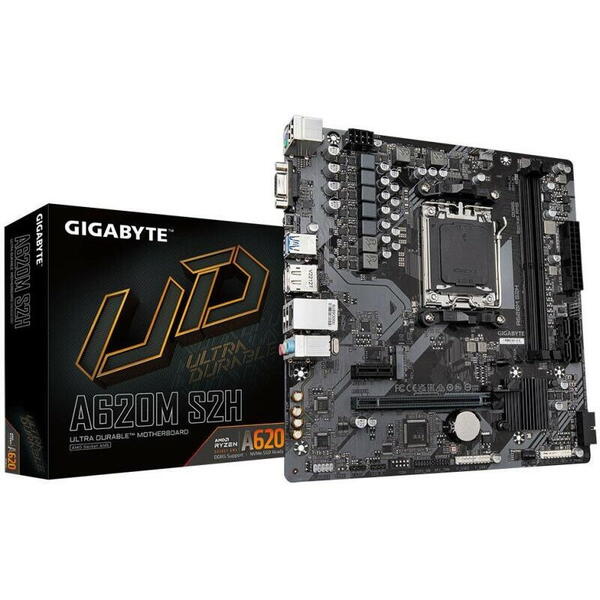 Placa de baza Gigabyte A620M S2H AM5, 2x DDR5, 1x DisplayPort, 1x HDMI, 1x PCIe x16, 1x PCIe x1, 1x M.2, 4x SATA 6Gbps, mATX