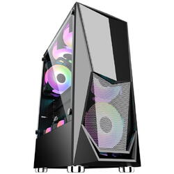 "Case DK-3(ATX) BLACK, FRONT PANEL:METAL MESH COVER LEFT SIDE PANEL:TEMPERED GLASS" Front: 2*12cm RGB fan,F1 12cm fan 4PIN(Molex) Rear: 1*12cm RGB fann, F1 12cm fan 4PIN(Molex)