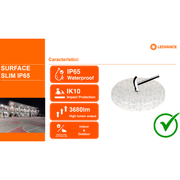 Plafoniera LED pentru baie Ledvance SURFACE SLIM ROUND 200, 19W, 2000 lm, lumina neutra (4000K), IP65/IK10, Ø200x55mm, Alb