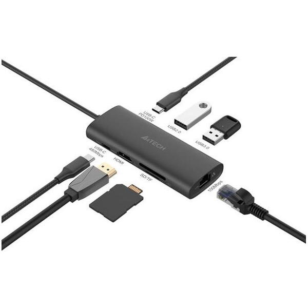 DOCKING Station A4tech universal, 8-in-1, cablu 0.20m, gri