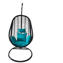 Scaun suspendat Heinner Roco DSAT007, rattan negru/perna turcoaz