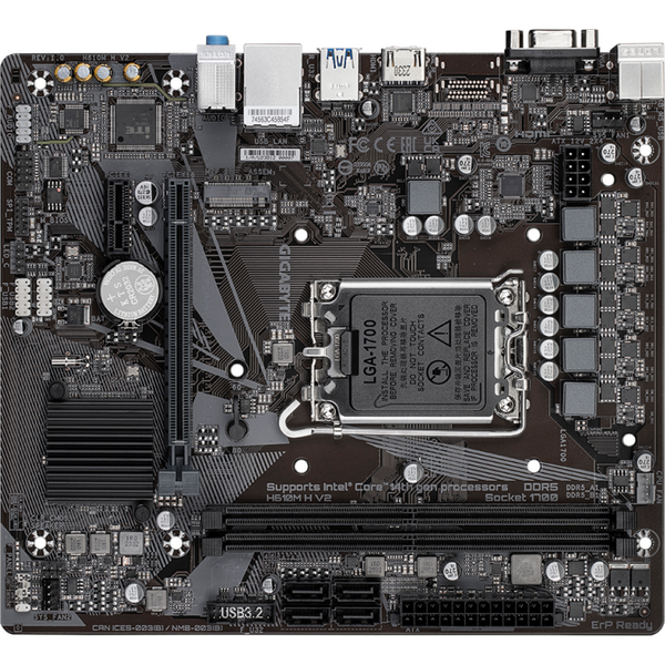 Placa de baza GIGABYTE H610M H V2 LGA1700, 2x DDR5, 1x PCIE x16 1x PCIE x1, 1x M.2, 1x D-Sub 1x HDMI, 4x SATA 6GB/s, mATX