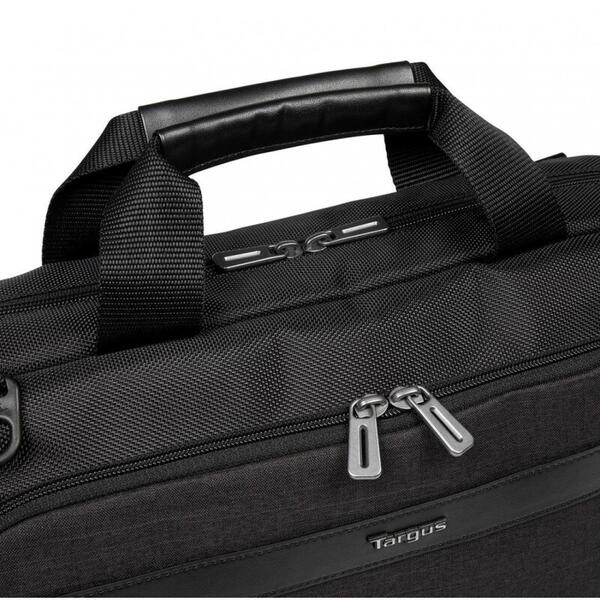 Geanta laptop Targus CitySmart, pentru laptopuri de 15.6" sau mai mici, material poliester, dimensiuni: 41 x 8 x 37 cm, dimensiune compartiment laptop: 38.7 x 2.5 x 26.5 cm, greutate 0.64 kg, negru