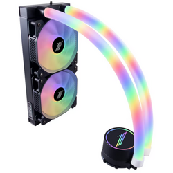 Cooler Procesor 1STPLAYER MOTHRA MT240 INFINITE SPACE ARGB NEGRU, marime radiator 240mm, 2 ventilatoare ARGB, viteza ventilatoare 2500 RPM +/- 10%, Suport AMD: AM4/FM2/FM1/AM3/AM2/FM3, suport INTEL: LGA 1200/1700/2011/2066/1366