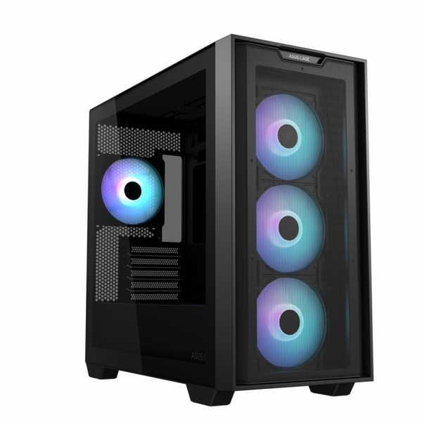 Carcasa ASUS A21 PLUS Mid Tower ARGB NEGRU, Tempered Glass, Sloturi Expansiune 5, Drive Bays: 2x3.5" sau 2x2.5" 1x2.5", Ventilatoare Suportate: 7 (spate: 1x120mm, fata: 3x120mm sau 2x140mm, sus: 3x120mm sau 2x140mm), Ventilatoare Incluse: 4 (spate: 1x120m