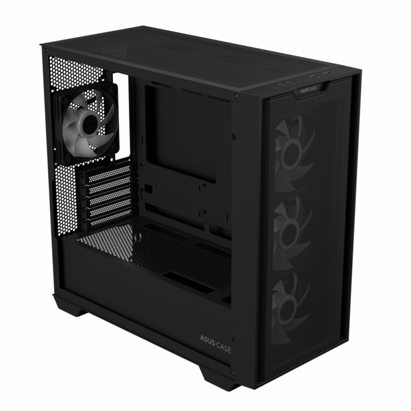 Carcasa ASUS A21 PLUS Mid Tower ARGB NEGRU, Tempered Glass, Sloturi Expansiune 5, Drive Bays: 2x3.5" sau 2x2.5" 1x2.5", Ventilatoare Suportate: 7 (spate: 1x120mm, fata: 3x120mm sau 2x140mm, sus: 3x120mm sau 2x140mm), Ventilatoare Incluse: 4 (spate: 1x120m