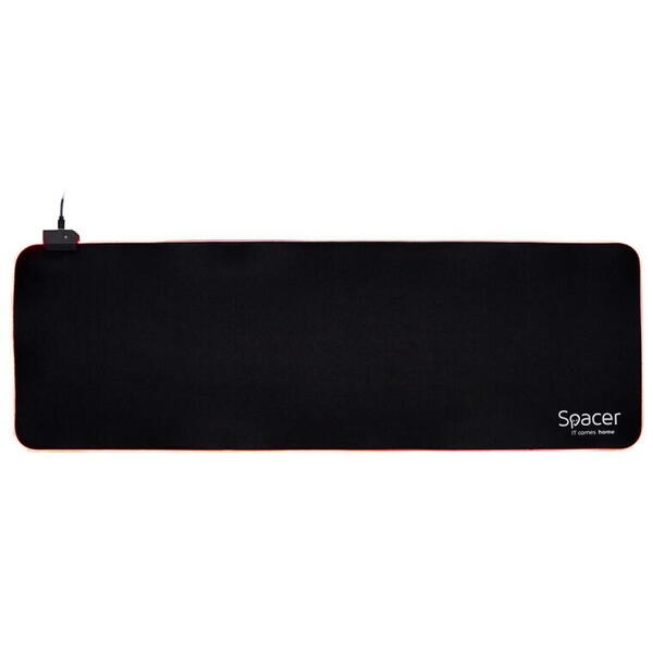 Mousepad Spacer RGB gaming, cauciuc si material textil, 900 x 300 x 3 mm, 1.8 m lungime cablu, 13 moduri de iluminare, statice si dinamice, negru/rgb