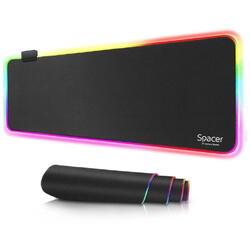 Mousepad Spacer RGB gaming, cauciuc si material textil, 900 x 300 x 3 mm, 1.8 m lungime cablu, 13 moduri de iluminare, statice si dinamice, negru/rgb