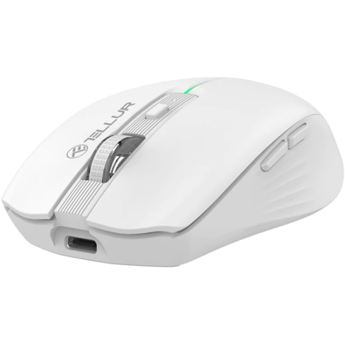 Mouse wireless Tellur Silent Click, interfata USB, rezolutie 1600 DPI, 6 butoane, alb