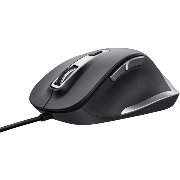 Mouse Trust Fyda cu fir, optic, interfata USB 2.0 rezolutie maxima 5000 DPI, 6 butoane, negru