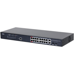 Dahua Managed Switch 18 porturi, 16 porturi POE, Gigabit, Port 1-16:16 × 10M/100M/1000MBase-T (PoE), Port 17-18:2 × 10M/100M/1000MBase-T (uplink) (combo), Port 17-18:2 × 1000M SFP (uplink)(combo), 1 × Console port, Managed L2, Capacitate switch: 56 Gbps,