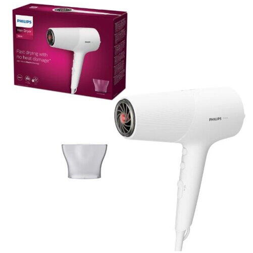 Uscator de par Philips BHD500/00, 2100W, tehnologie ThermoShield, ingrijire cu ioni, 2 setari de viteza, 3 setari de temperatura, cap de coafare 14 mm, Alb