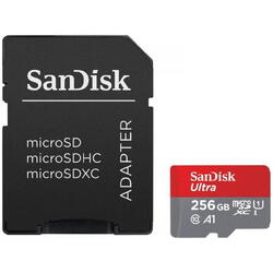 Card de memorie SanDisk, 256GB, UHS-I, Class 10, 80MB/s + Adaptor