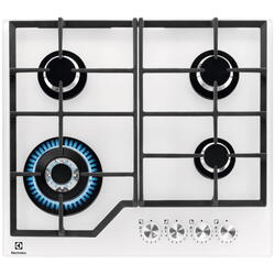 PLITA PE GAZ ELECTROLUX KGG64362W, Plita gaz; 60 cm; 4 arzatoare gaz; Arzator Wok; Aprindere electrica integrata; Control cu butoane  frontal; Dispozitiv siguranta; Gratare de fonta; Gaz pe sticla; Culoare alba