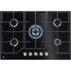 PLITA PE GAZ ELECTROLUX KGG75362K, Plita gaz; 75 cm; 5 arzatoare pe gaz; Arzator Wok; Aprindere electrica integrata; Control cu butoane frontal; Dispozitiv siguranta; Gratare de fonta; Gaz pe sticla; Culoare neagra