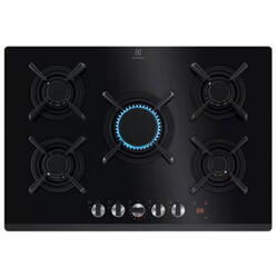 Plita incorporabila Electrolux KGG753753K, Gaz, 5 arzatoare, Aprindere electrica, Gratare fonta, Timer electronic, Conectivitate hota, 75 cm, Negru