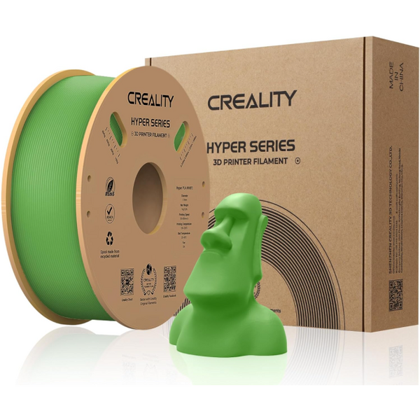 CREALITY HYPER PLA 3D Printer Filament, Green, Temperatura printare: 200-220 grade celsius, Diametru filament: 1.75mm, Tensile strength: 52.99MPa, Bending strenght:92.38Mpa Dimensiuni rola filament: Diametru 200mm, inaltime 70mm, gaura centrala 56mm, vite