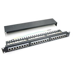 Patch panel 24 porturi, 1U, FTP Cat.6, Krone+110, suport de cabluri integrat - EMTEX