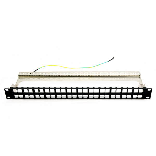 Patch panel 48 porturi, 1U, neechipat, ecranat, suport de cabluri integrat, black - EMTEX
