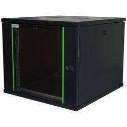 Rack 19'' 15U 600x450, de perete, usa din sticla, panouri detasabile si securizate, dezasamblat, capacitate 100kg, negru RAL9005, D-META-2, DECKRO