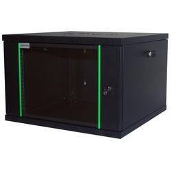Rack 19'' 6U 600x600, de perete, usa din sticla, panouri detasabile si securizate, dezasamblat, capacitate 100kg, negru RAL9005, D-META-2, DECKRO