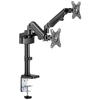 Brat de birou pentru monitor Neomounts, poate sustine 2 monitoare cu diagonala display 17-27", suporta pana la 14kg per monitor, full motion, +45°, -45° inclinatie, +90°, -90° swivel, +180°, -180° rotatie,  VESA min 75x75, VESA max 100x100, reglabil pe in
