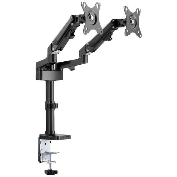 Brat de birou pentru monitor Neomounts, poate sustine 2 monitoare cu diagonala display 17-27", suporta pana la 14kg per monitor, full motion, +45°, -45° inclinatie, +90°, -90° swivel, +180°, -180° rotatie,  VESA min 75x75, VESA max 100x100, reglabil pe in