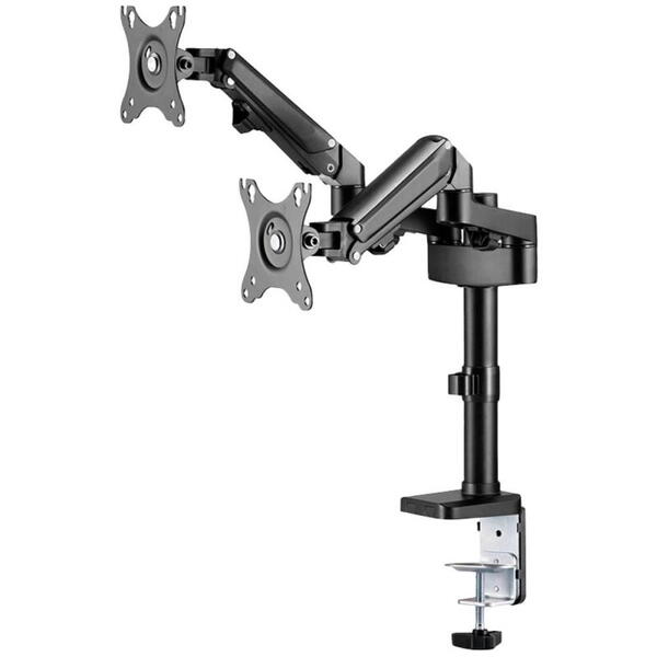Brat de birou pentru monitor Neomounts, poate sustine 2 monitoare cu diagonala display 17-27", suporta pana la 14kg per monitor, full motion, +45°, -45° inclinatie, +90°, -90° swivel, +180°, -180° rotatie,  VESA min 75x75, VESA max 100x100, reglabil pe in