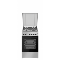 Aragaz Heinner HFSC-S60LITGSL, Gaz, 4 arzatoare, Aprindere electrica, Timer, Grill, Lumina cuptor, Duze GPL, Argintiu