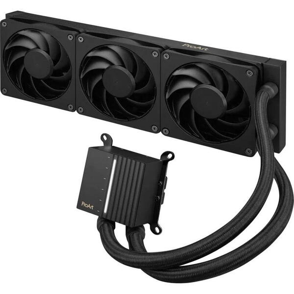 Cooler Procesor ASUS PROART LC 360, marime radiator 394mm, 3x120mm, viteza ventilatoare 800-2000 RPM +/- 10%, Suport AMD: AM5 AM4, suport INTEL: LGA 1700/1200/115x