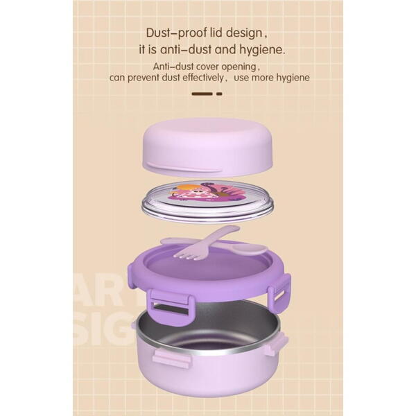 Caserola termica cu lingurita si furculita, mov, U-Grow