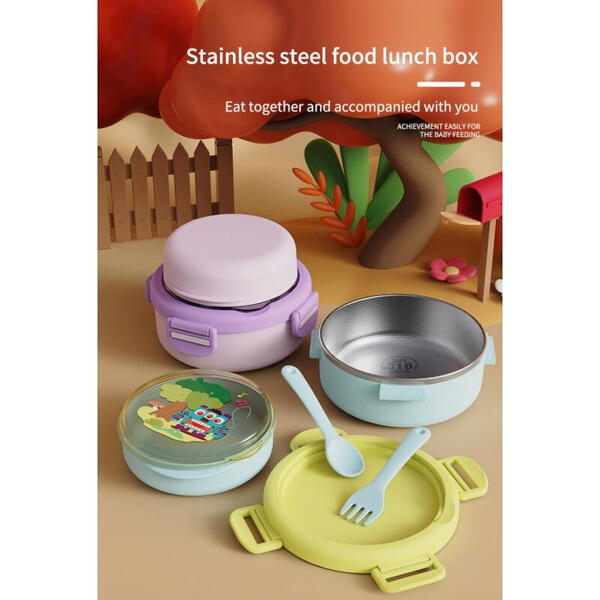 Caserola termica cu lingurita si furculita, mov, U-Grow