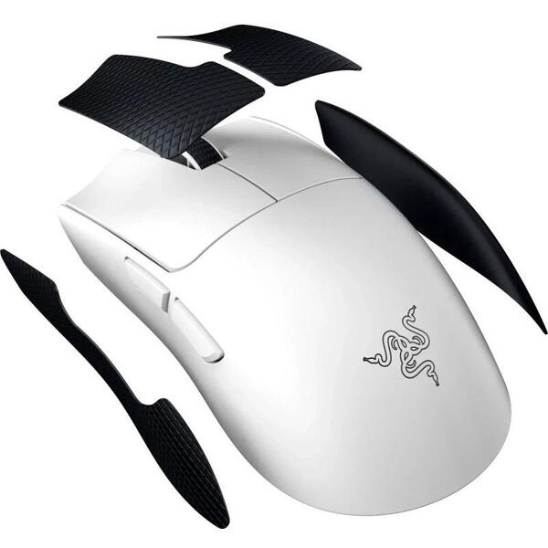 Mouse Razer Viper V3 Pro, conectivitate Razer HyperSpeed Wireless si prin fir, durata de viata baterie pana la 95 ore la 1000 Hz, pana la 62 ore la 2000 Hz, pana la 40 ore la  4000 Hz, pana la 17 ore la 8000 Hz, alb