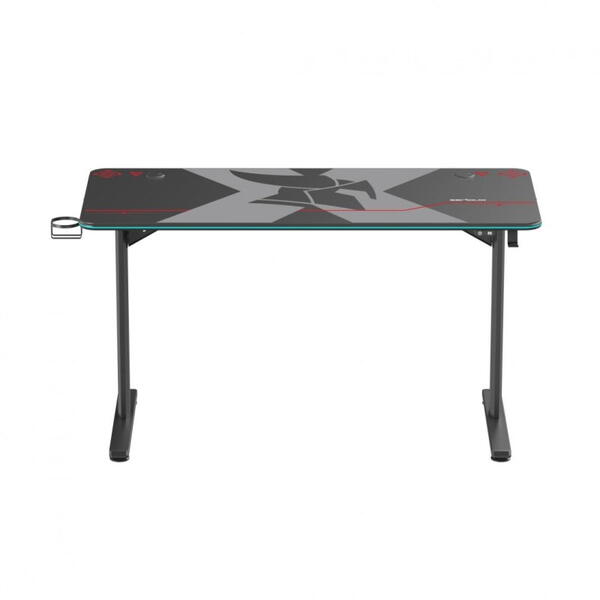 Birou gaming Serioux Aeter RGB,  dimensiuni: 1200x600x750mm, dimensiune blat(LxLxT): 1360x600x18mm, greutate suportata: 75 kg, banda LED RGB, inaltime: 750 mm, mouse Pad inclus, suport casti, suport cana/pahar