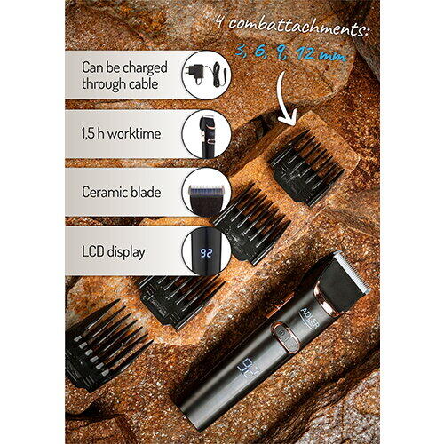 Masina de tuns Adler AD 2832, 40W, LCD, 4 atasamente, TURBO, Autonomie 1.5 ore, negru/auriu