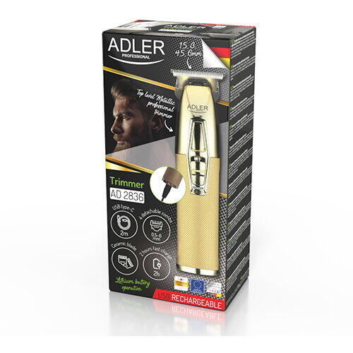 Aparat de tuns Adler AD 2836g 100W, 4 accesorii incluse, Ceramica/Titan, Auriu