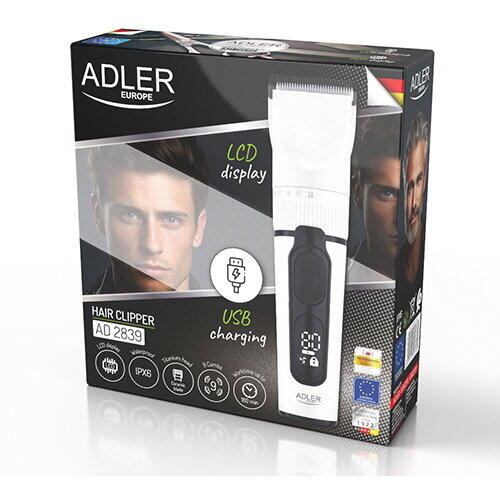 ADLER Aparat de tuns Hair clipper LED, USB C, afisaj LED, alb