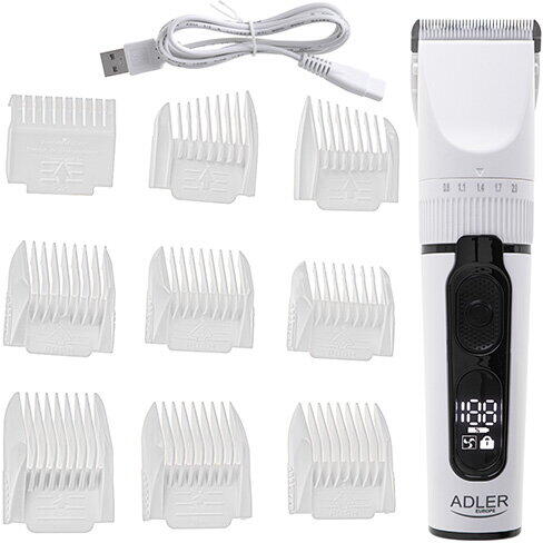 ADLER Aparat de tuns Hair clipper LED, USB C, afisaj LED, alb
