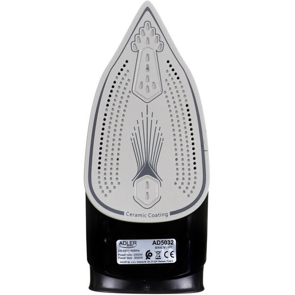 Fier de calcat Adler AD 5032, talpa ceramica, 2400 W, Negru - Albastru - Gri