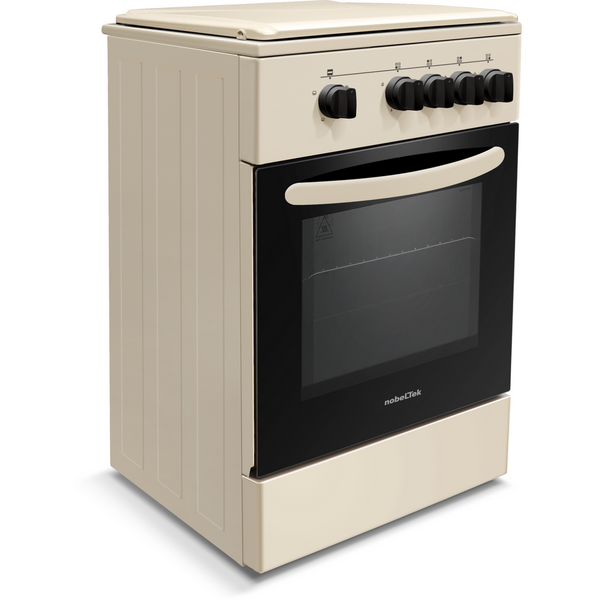 NobeLTek Cooking Aragaz Nobeltek NLT 5551B/G1, 50 cm, plita gaz, cuptor gaz, siguranta plita si cuptor, echipat cu diuze GPL, diuze GN de schimb, capac tabla, Bej