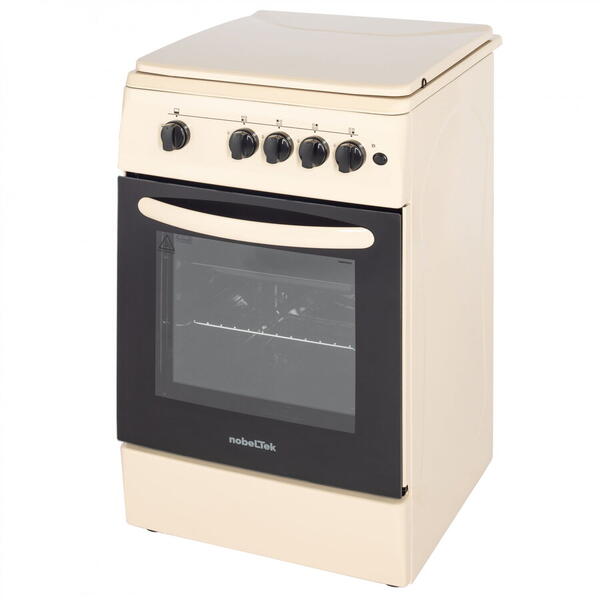 NobeLTek Cooking Aragaz NobelTek NLT 5602B/G1, Gaz, 4 arzatoare, Dispozitiv siguranta plita si cuptor, Aprindere electrica, 50 x 60 cm, Bej