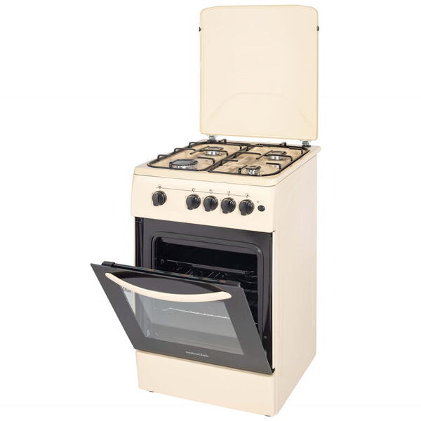 NobeLTek Cooking Aragaz NobelTek NLT 5602B/G1, Gaz, 4 arzatoare, Dispozitiv siguranta plita si cuptor, Aprindere electrica, 50 x 60 cm, Bej