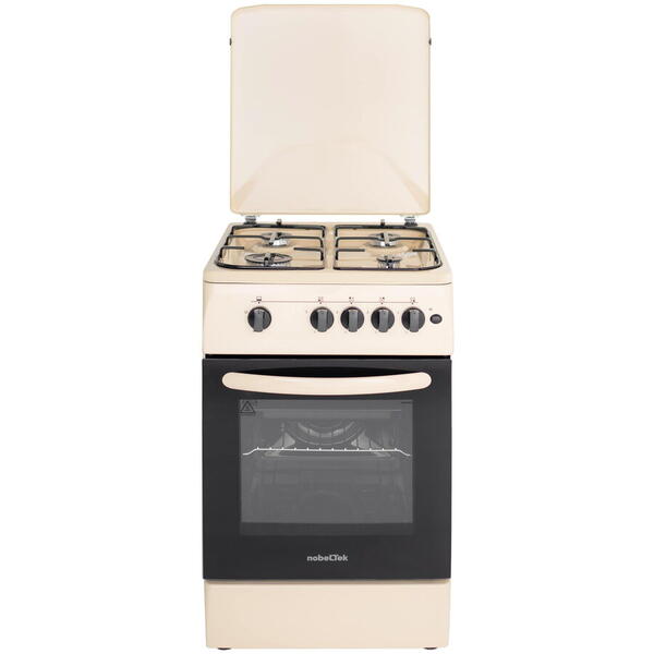 NobeLTek Cooking Aragaz NobelTek NLT 5602B/G1, Gaz, 4 arzatoare, Dispozitiv siguranta plita si cuptor, Aprindere electrica, 50 x 60 cm, Bej