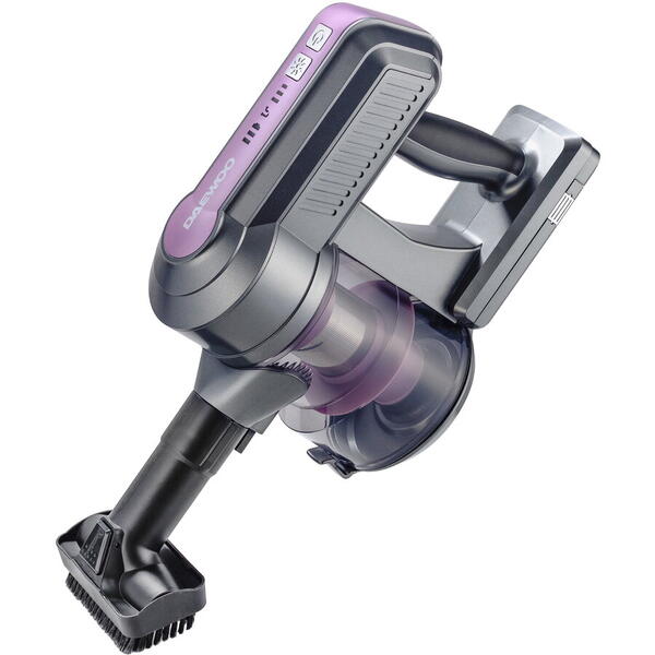 Aspirator Daewoo vertical RSH-410GP-1, putere 300W, filtru HEPA, autonomie 40 min., control pe maner, baterie reincarcabila, indicator de putere, Mov