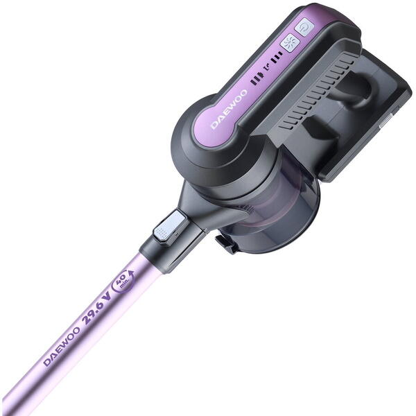 Aspirator Daewoo vertical RSH-410GP-1, putere 300W, filtru HEPA, autonomie 40 min., control pe maner, baterie reincarcabila, indicator de putere, Mov