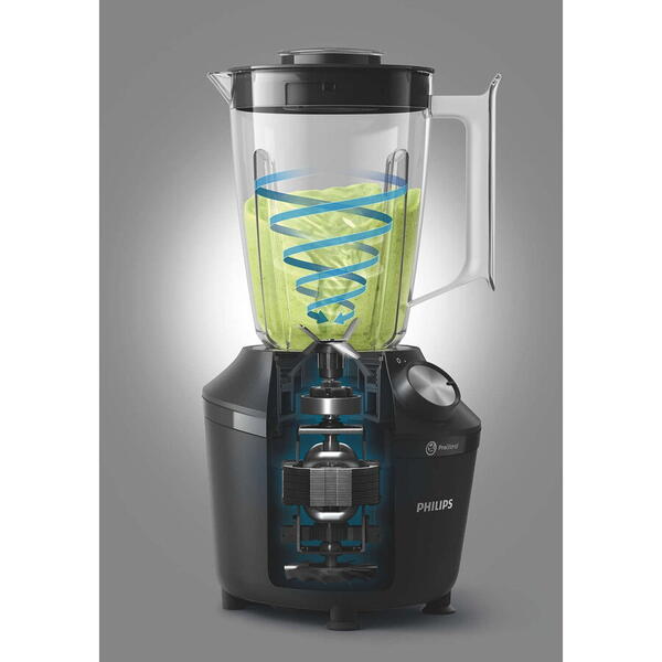 Blender Philips Seria 3000 HR2291/01, 600W, 2l, 2 viteze+Pulse, zdrobire gheata, Sistem ProBlend, aplicatia NutriU, Negru