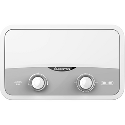 Incalzitor instant electric pentru apa Ariston AURES SLIM, Instalare single-point, Protectie electrica IP25, Termostat cu siguranta dubla, 4 setari de putere, Kit robinet/dus, Alb
